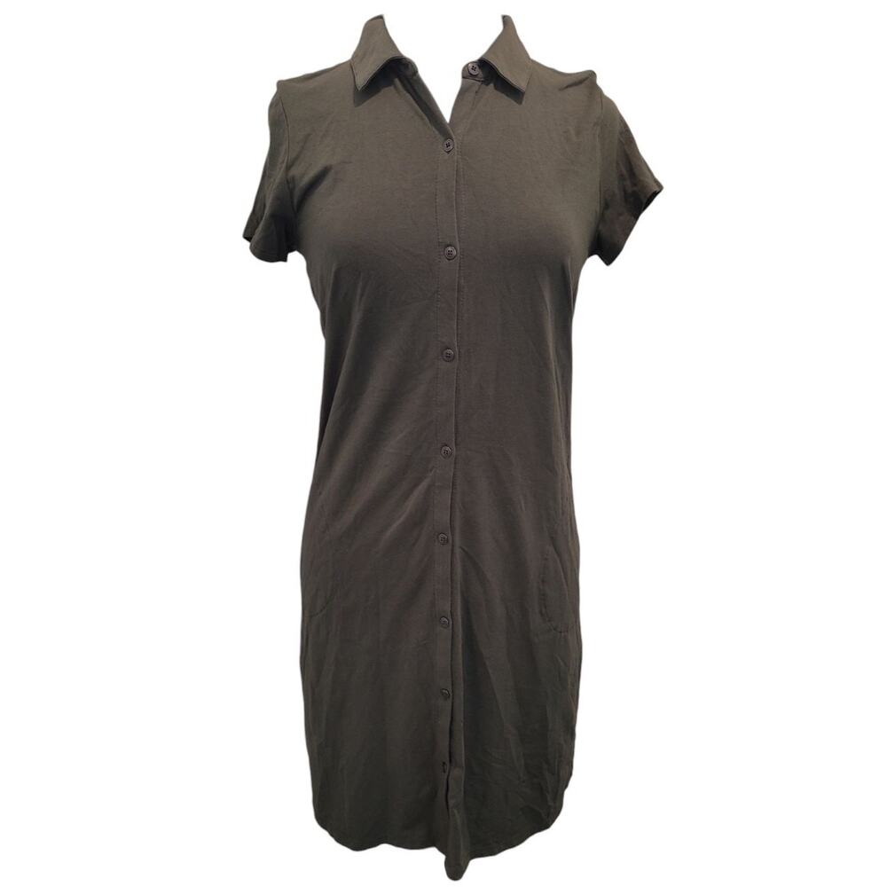 J Jill Pima Cotton Shirt Dress Olive Green Soft Stretch S Minimalist Comfort